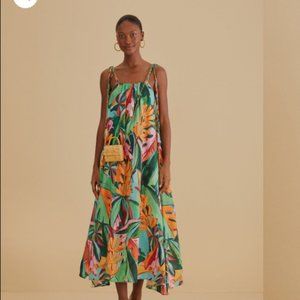 FARMRIO Dress Multicolor Banana Foliage Sleeveless Midi Dress